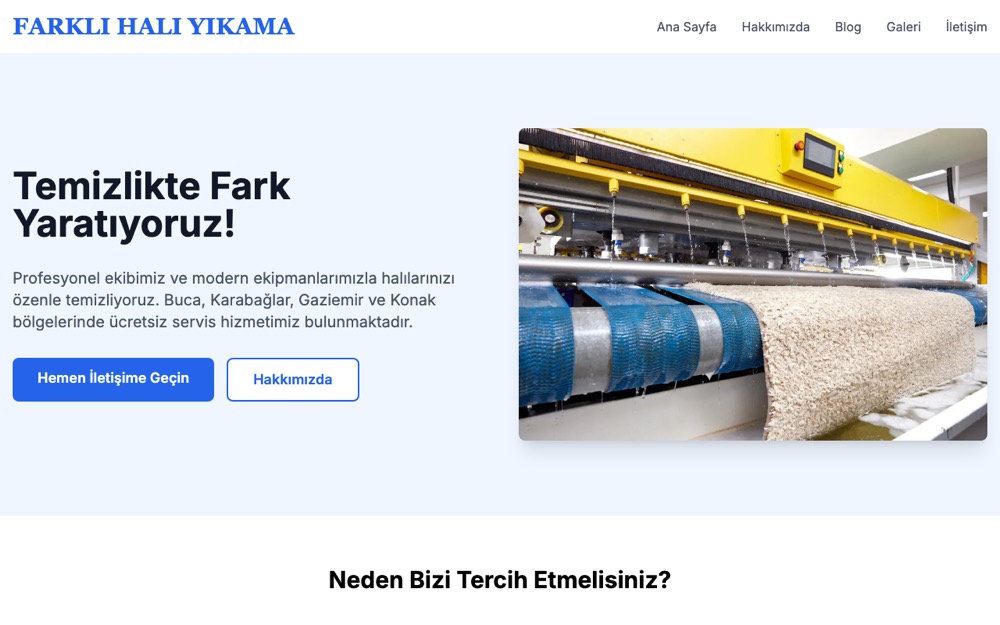 Farklı Halı Yıkama web sitesi ekran görüntüsü