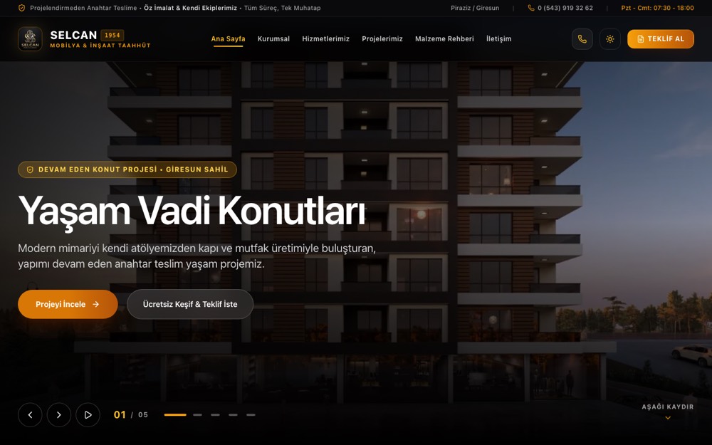 Selcan Mobilya İnşaat web sitesi ekran görüntüsü
