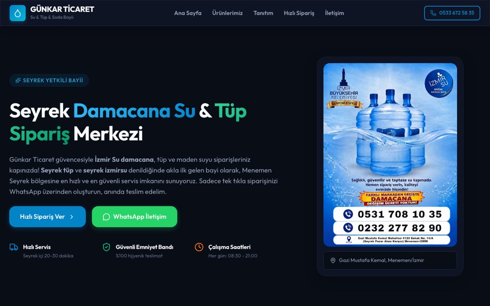 Seyrek Damacana Su web sitesi ekran görüntüsü