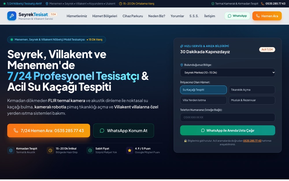 Seyrek Tesisat web sitesi ekran görüntüsü